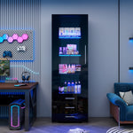 Display Cabinet, Vertical Freestanding LED 3 Drawers 60x35x180cm, Black High-Gloss Glass