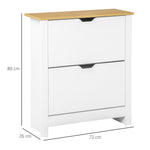 Shoe Cabinet with 2 Doors for 12 Pairs, White+Natural
