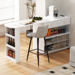 Bar Table Extendable 360° Rotating Sideboard LED Storage Sockets White
