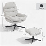 Reclining Armchair & Footstool Chenille Fabric - Cream White