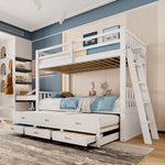 Bunk Bed 90x200cm House Bed Pull-out Bed 3 Drawers - White