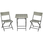 Balcony Furniture Set, 3-Piece Rattan Bistro with 2 Folding Chairs and Table, Light Grey Metal