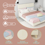 Modern Double Bed 140x200cm with Plaid Headboard, Dark Gray Fabric