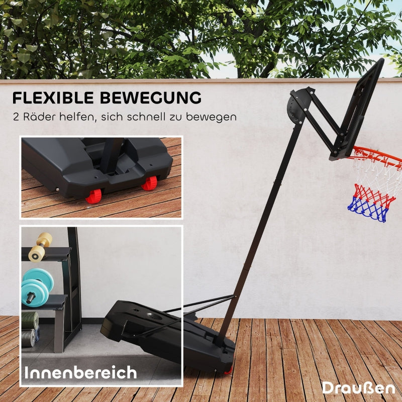 Outdoor Basketball Hoop, 200-260 cm Height-Adjustable with Wheels, Red