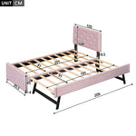 Upholstered Bed 90x200cm with Slatted Base and Rolling Storage, Pink Velvet