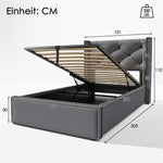 Hydraulic Upholstered Bed, Single 90x200cm with Storage, Grey Cotton