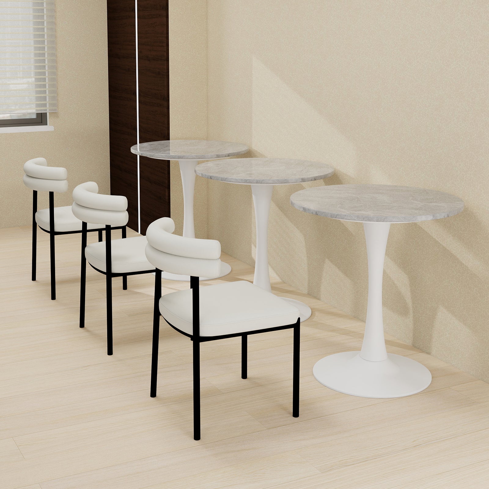 Round Coffee Table 27.6" Mid-Century Modern Marble Top - White