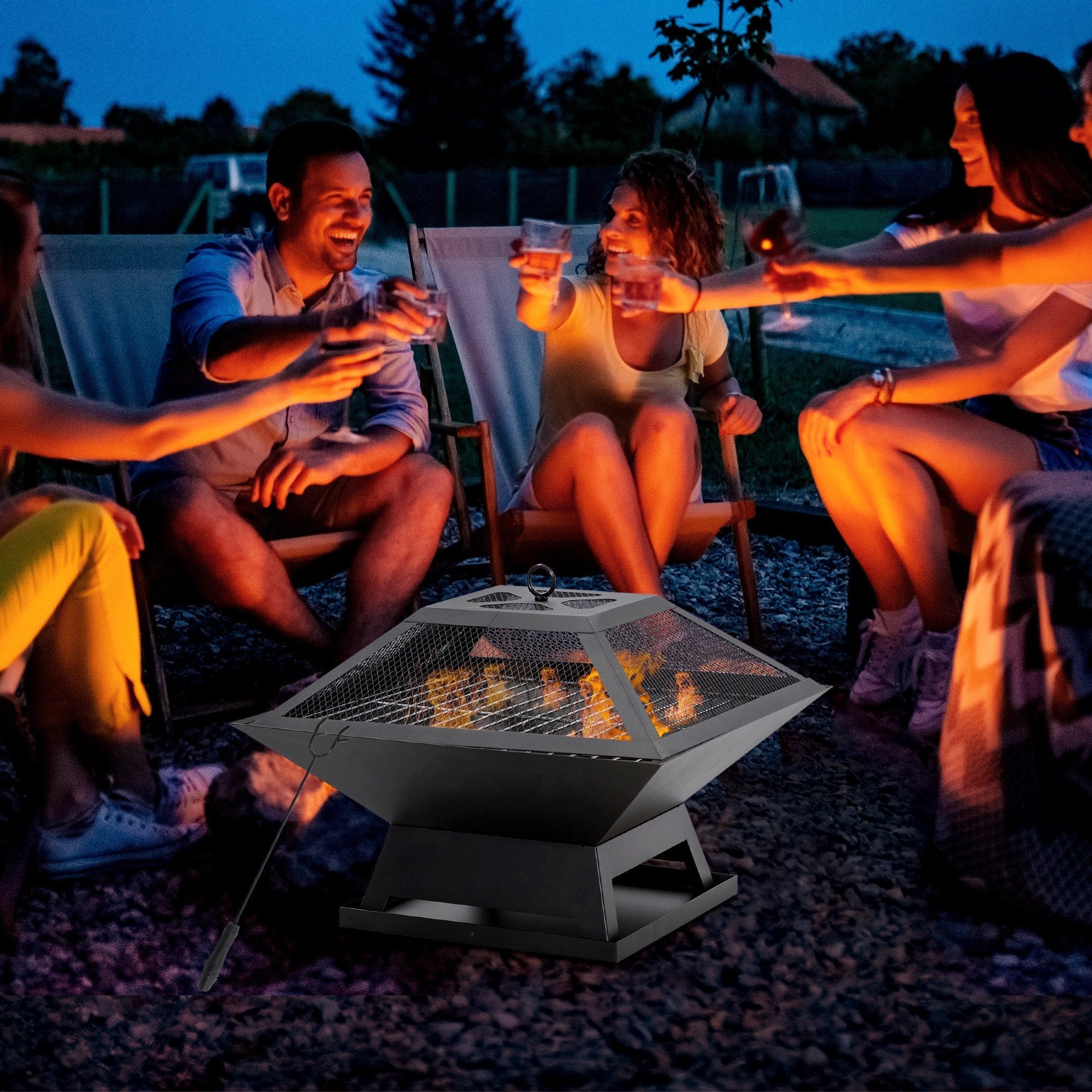 Fire Bowl Garden, Grill Grate Spark Guard, Steel Black