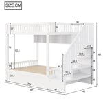 Wooden Bunk Bed 140x200cm with Hydraulic Storage & Stairs, White