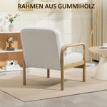 Armchair, Lounge Chair with Armrests, Wooden Legs, Bouclé Look, White