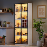 Display Cabinet 80x35x200cm Tall Cabinet Bookcase Wine Rack with Double Doors, Glass/LED