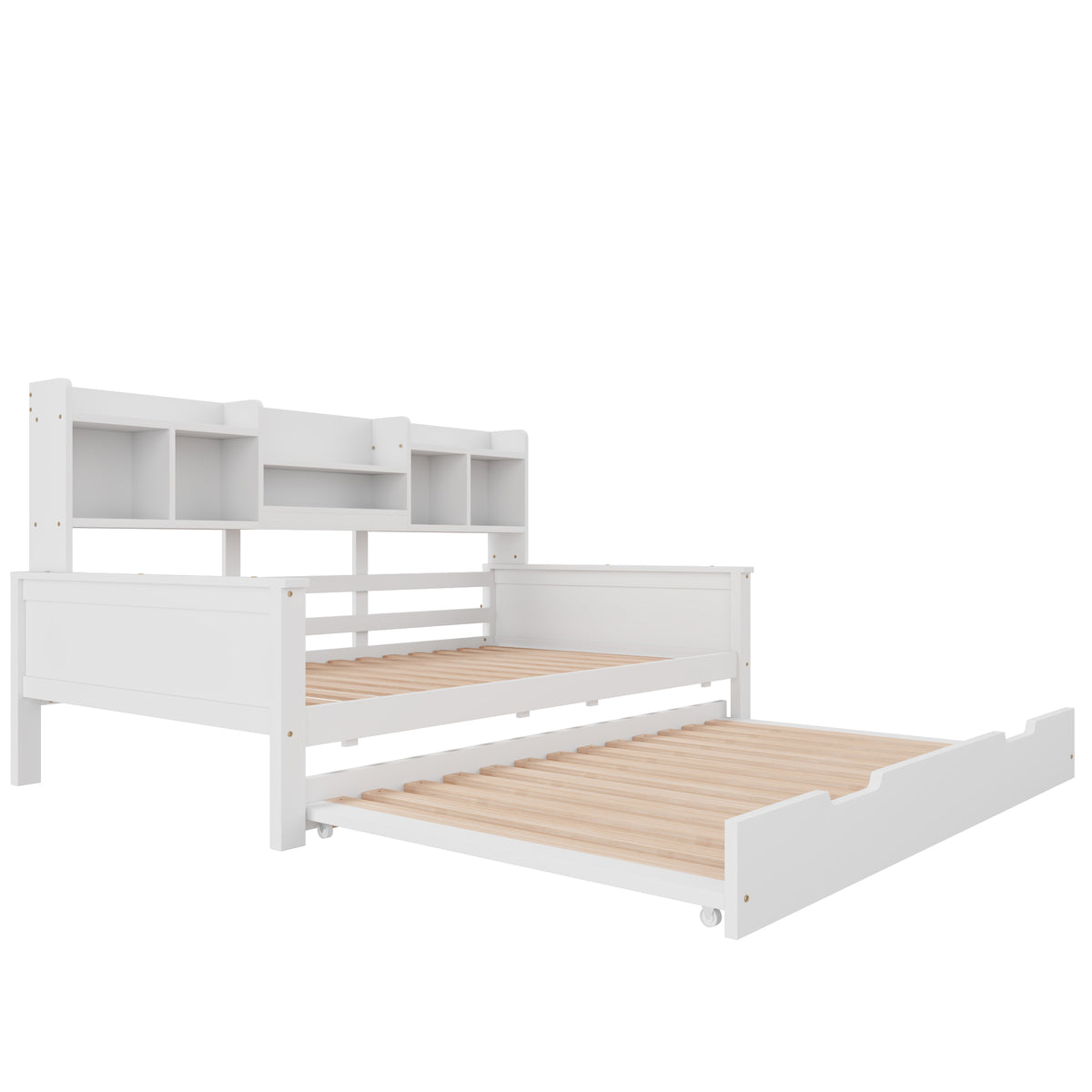 Extendable Sofa Bed 90x200cm with Pull-Out Bed & Storage, White Wood
