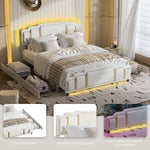Double Bed 160x200cm with USB, LED & 4 Drawers, Dark Gray Linen