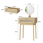 Compact Dressing Table with Mirror for Small Rooms, Rattan