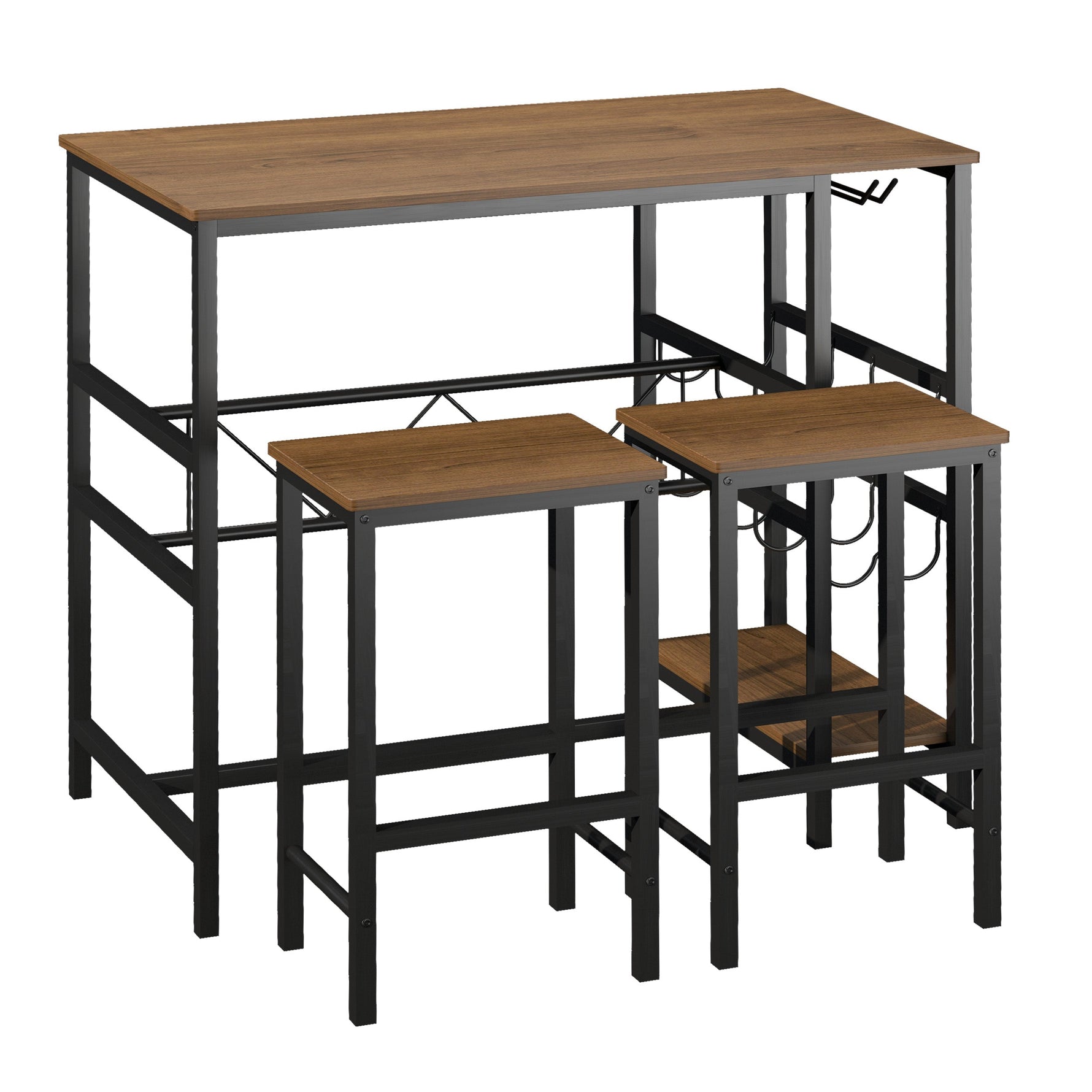 Bar Table Set, 3-Piece with 2 Stools, Steel, Natural and Black
