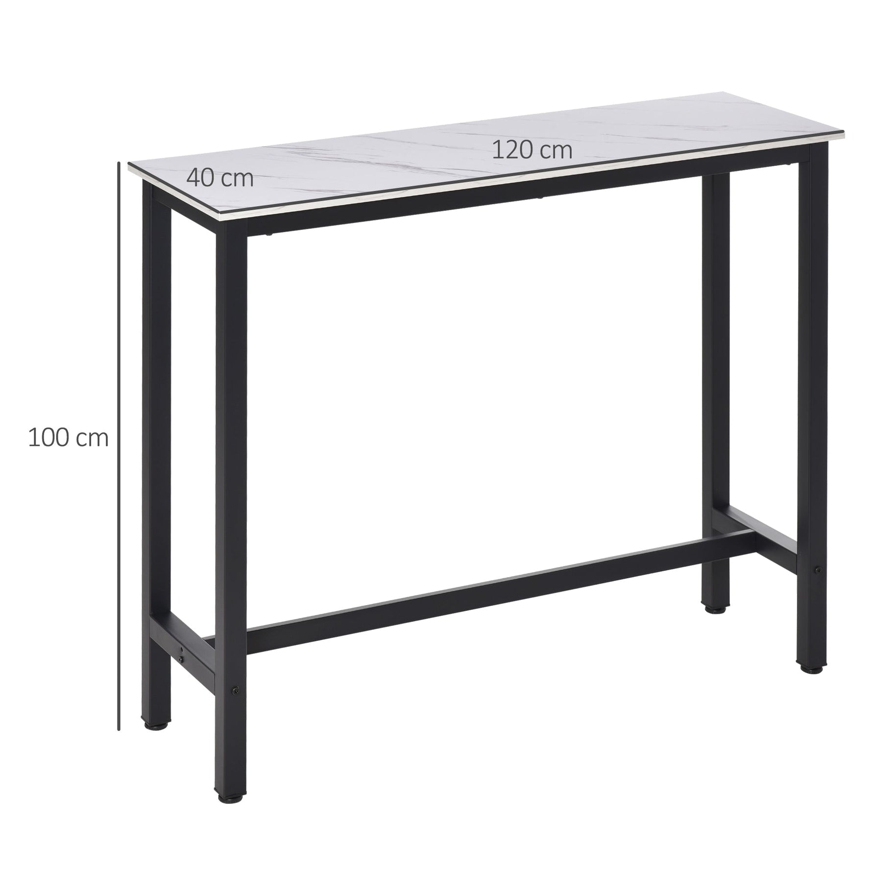 Bar Table, Adjustable Feet, Marble Look, White+Black