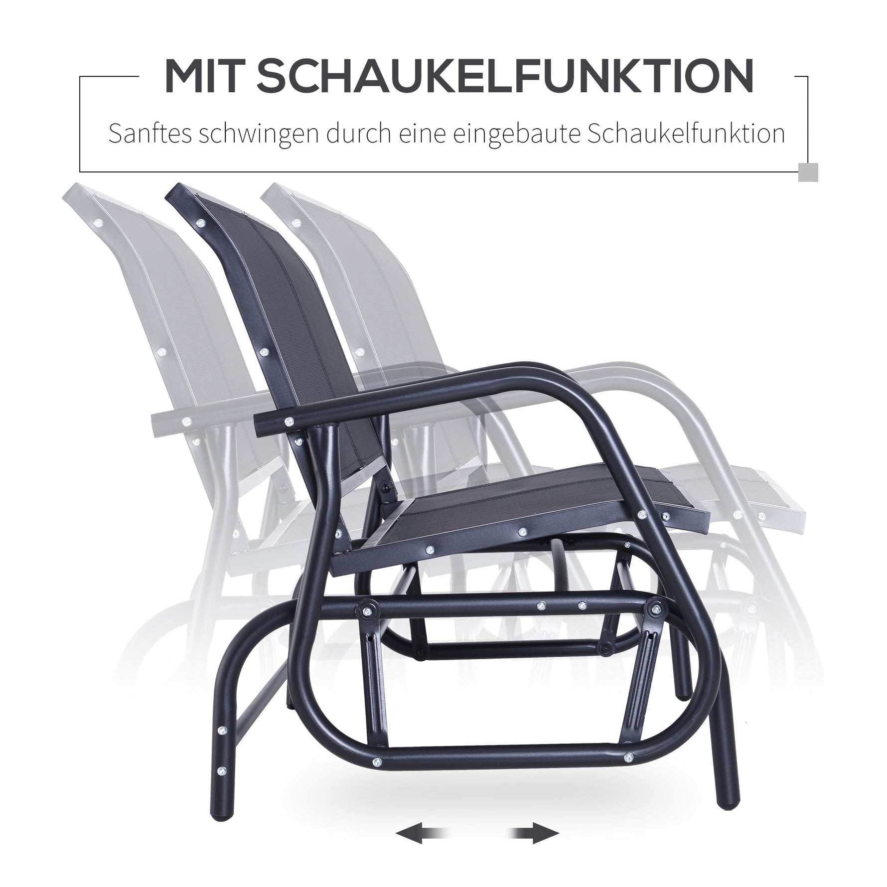 Rocking Chair 2-Seater Garden Swing Park Bench Metal, Black 120 x 70 x 88 cm