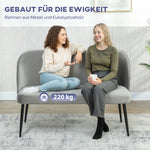 2-seater Sofa Upholstered Modern Metal/Wood Frame, Velvety Fabric Grey