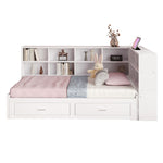 Solid Wood Sofa Bed 90/180*190cm Pull-Out Storage Drawers, White