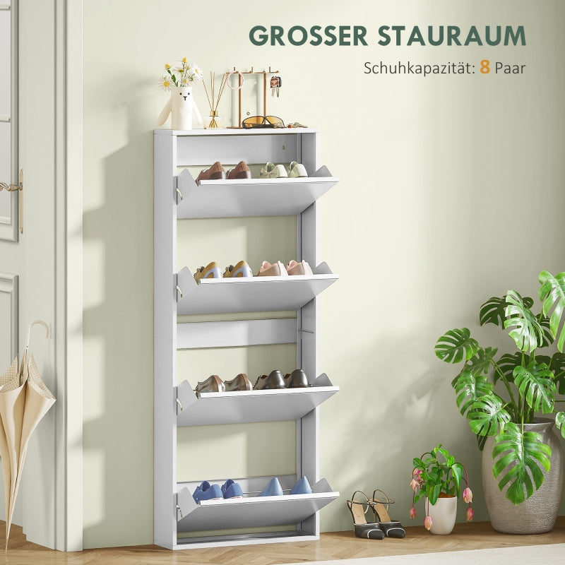 Metal Shoe Cabinet, 4 Doors Slim Shoe Rack, White