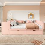 Wooden Double Bed 140x200cm with Desk & Drawers, Pink Pine