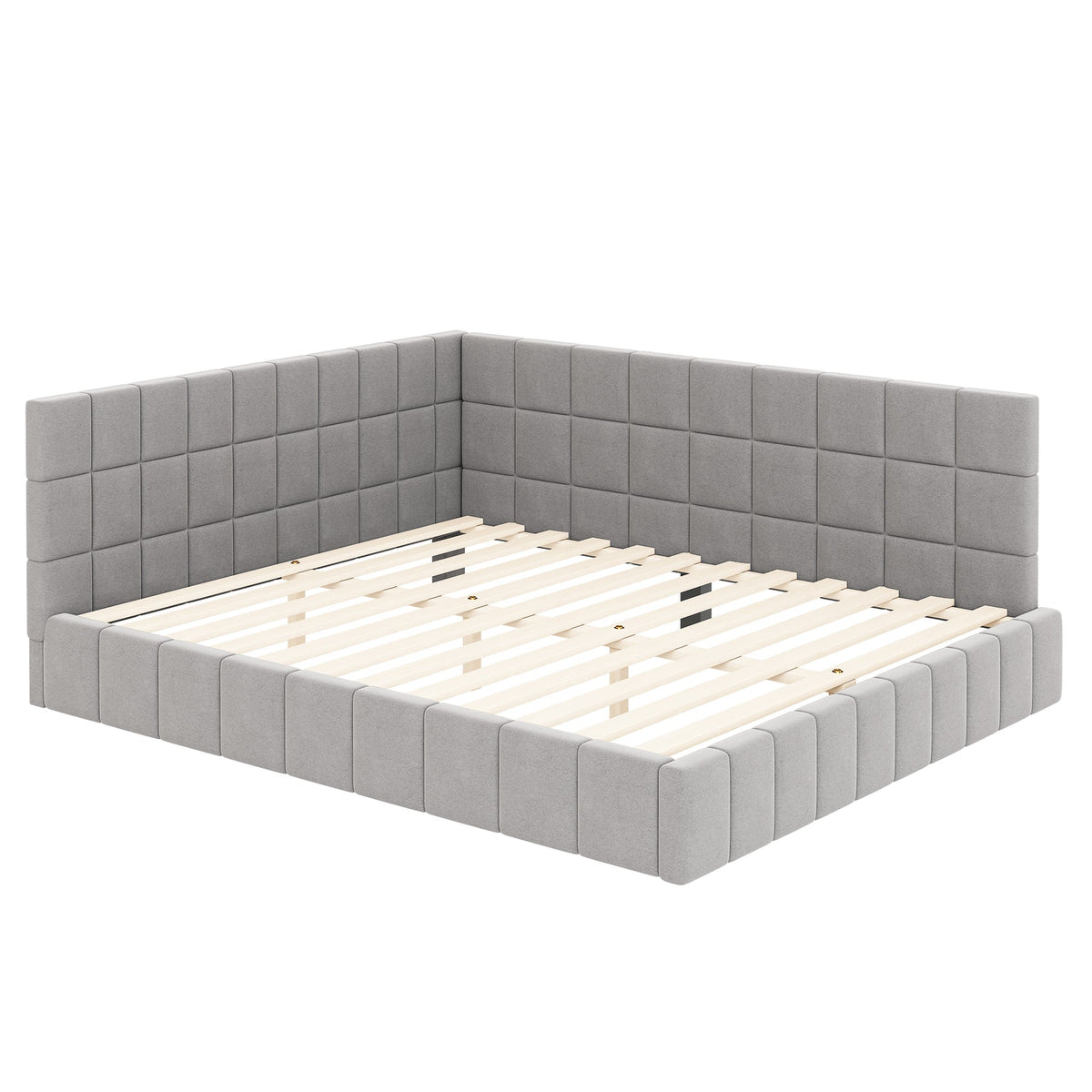 Upholstered Bed Sofa, 160*200 Multifunctional with Slatted Frame, Velvet Fabric Gray