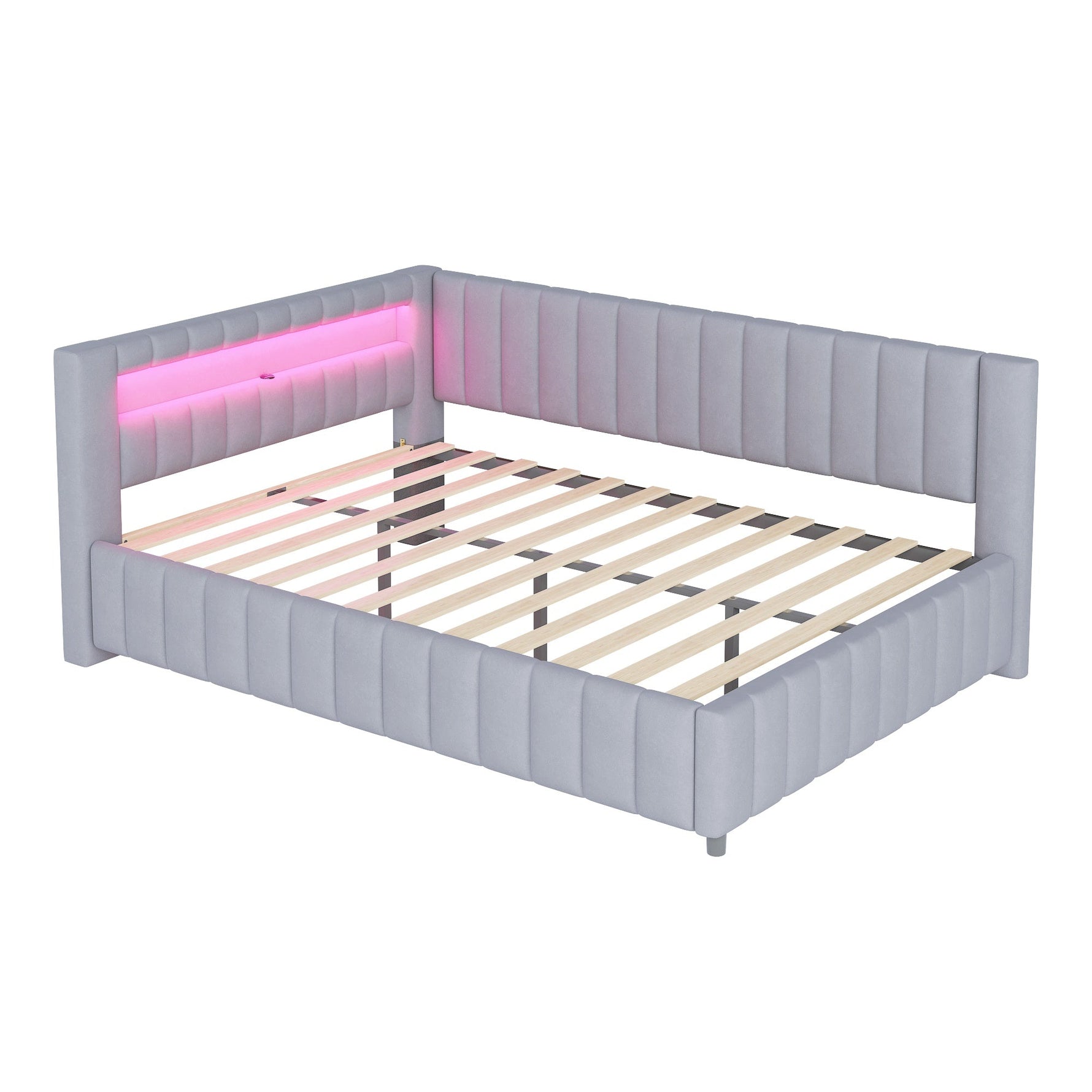 Sofa bed 140x200, LED light USB port, velvet grey