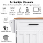 Dining Cart Sideboard 129cm Folding Worktop Storage Cabinet Wheels Reversible Feet - Wood Grain & White