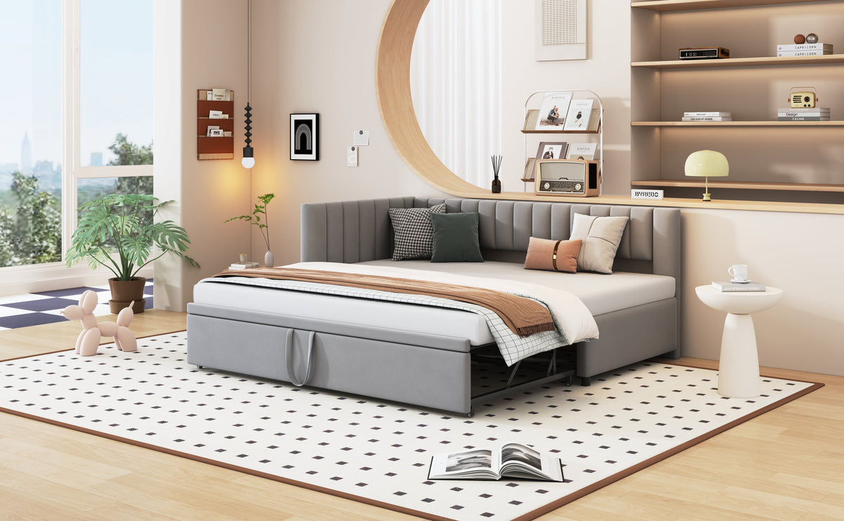 Sofa Bed, L-Shaped Pull-Out 90/180x200cm, Velvet Gray