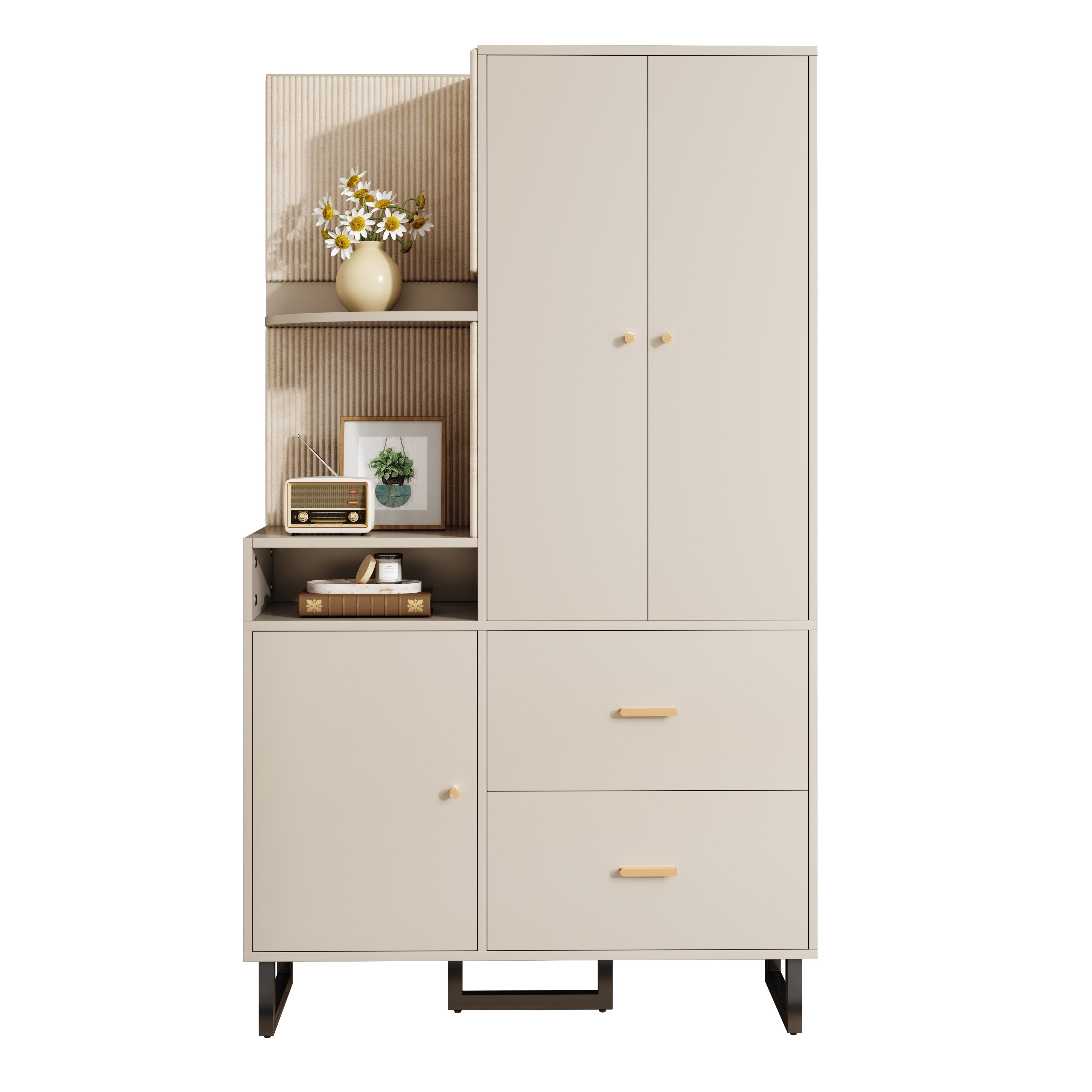 Compact Wardrobe, Hallway with Upholstered Panels & Shoe Cupboard, 110x186x38 cm