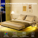 Floating Metal Bed with LED Lighting, 160x200 cm, Black