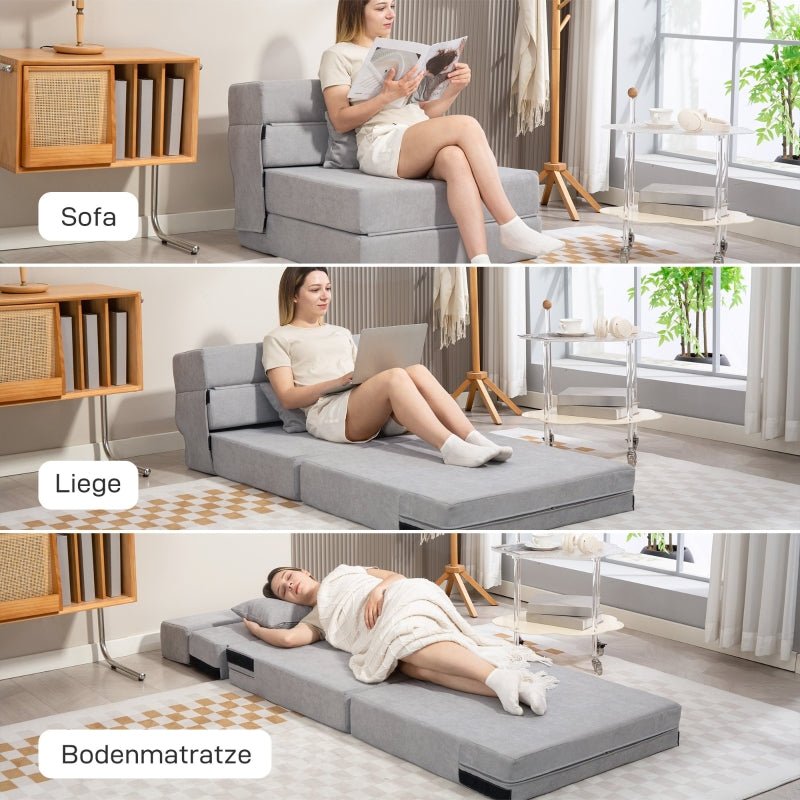 Floor Sofa Upholstered Couch Convertible Mattress Foam Light Grey
