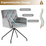 Set of 6 Dining Chairs with Diamond Pattern and Lumbar Support, Light Grey Velvet
