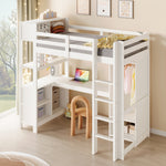 Loft Bed 90x200 cm with Desk, Wardrobe & Storage Shelves, White