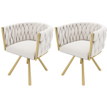 Swivel Dining Chair Set of 2 Metal Legs Luxury - Velvet Beige/Gold