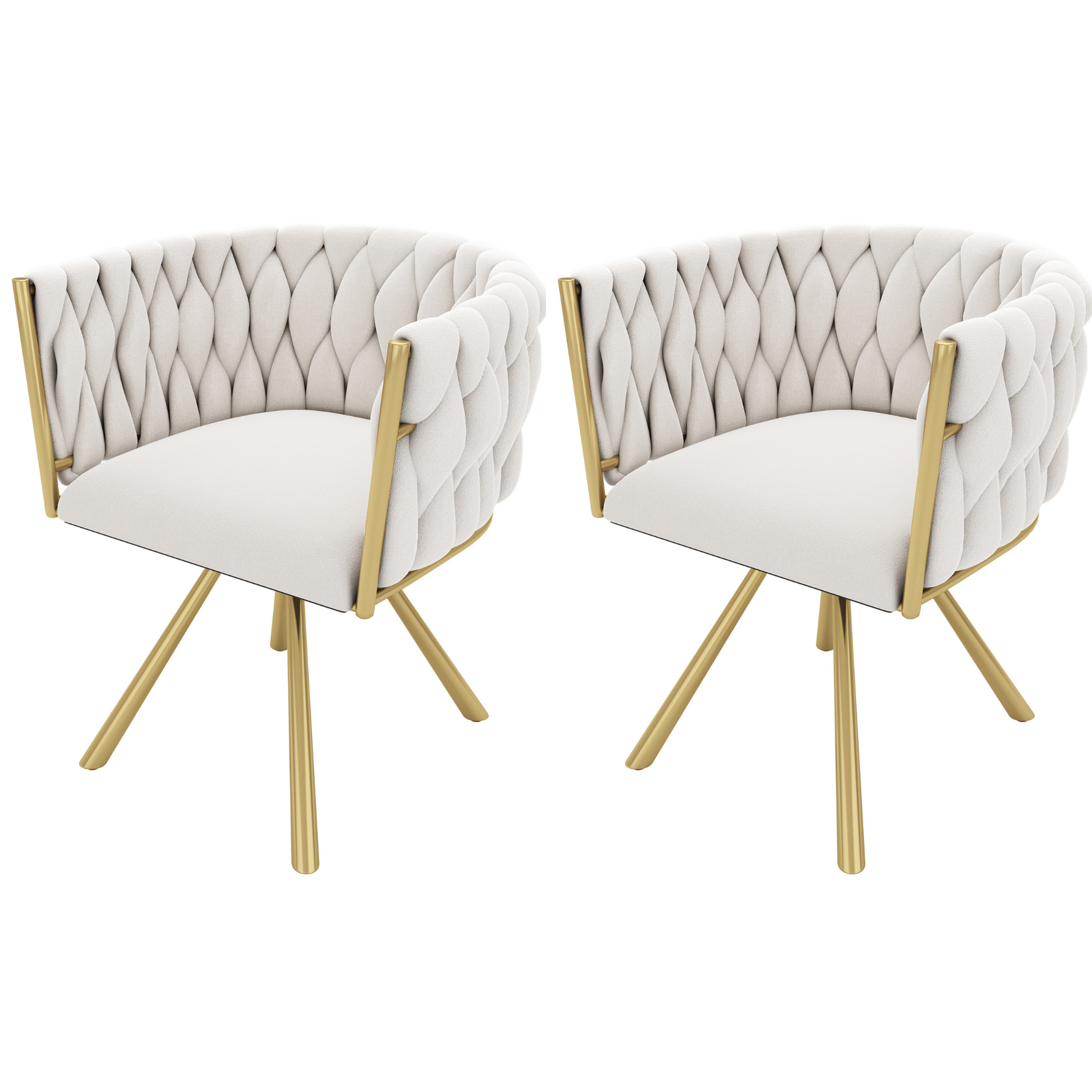 Swivel Dining Chair Set of 2 Metal Legs Luxury - Velvet Beige/Gold