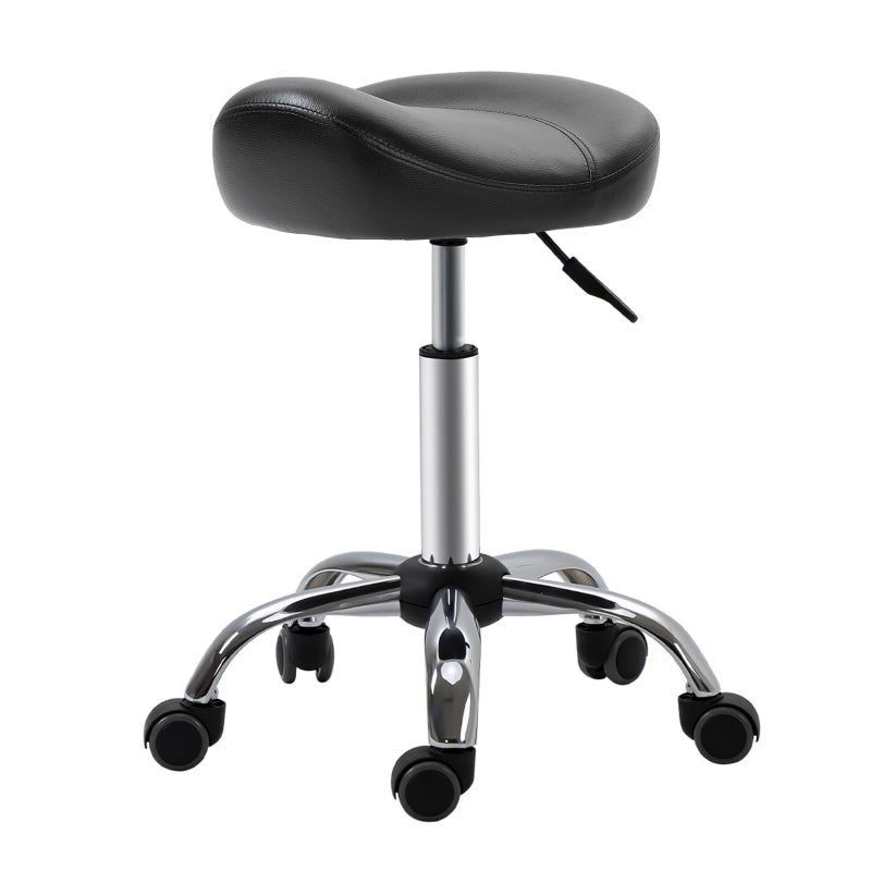 Rolling Stool Height Adjustable Work Stool, Rotatable Faux Leather Black