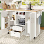 Kitchen Island Trolley with Fold-Down Worktop Storage & Adjustable Shelves - White/Black