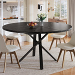 Round Extendable Dining Table, X-Metal Frame, Marble Look Black