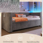 Daybed Sofa Bed, Pull-out LED Light 90/180x200cm, Grey Velvet