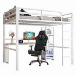 Loft Bed 140x200cm Desk Power/USB-C Shelves Stepladder - White Iron Frame