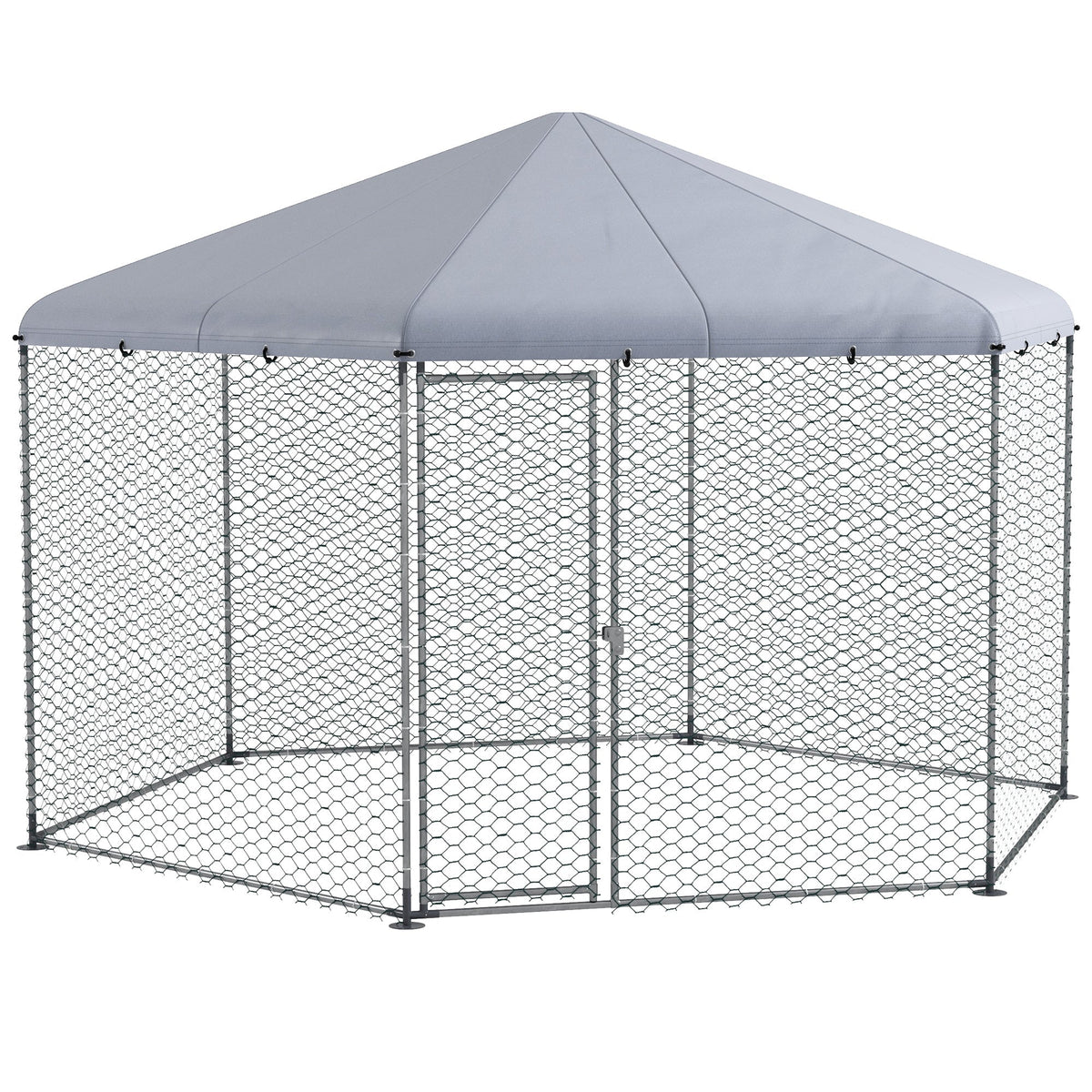 Chicken Coop Steel Run Cage with Cover & Door for 10-15 Animals, Grey