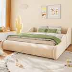 Upholstered Kids Bed 140x200 with Mattress & Rails in Beige Velvet