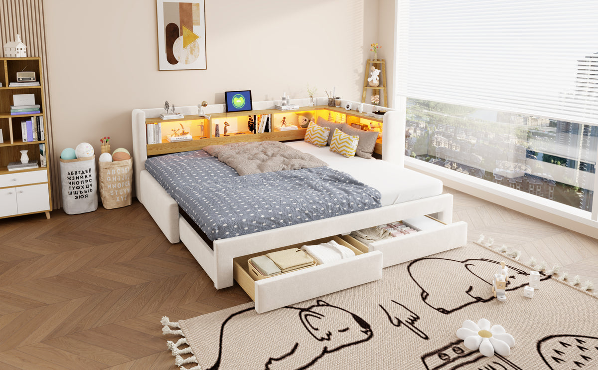 3-in-1 Sofa Bed 90x200 Extendable Daybed with LED & Drawers