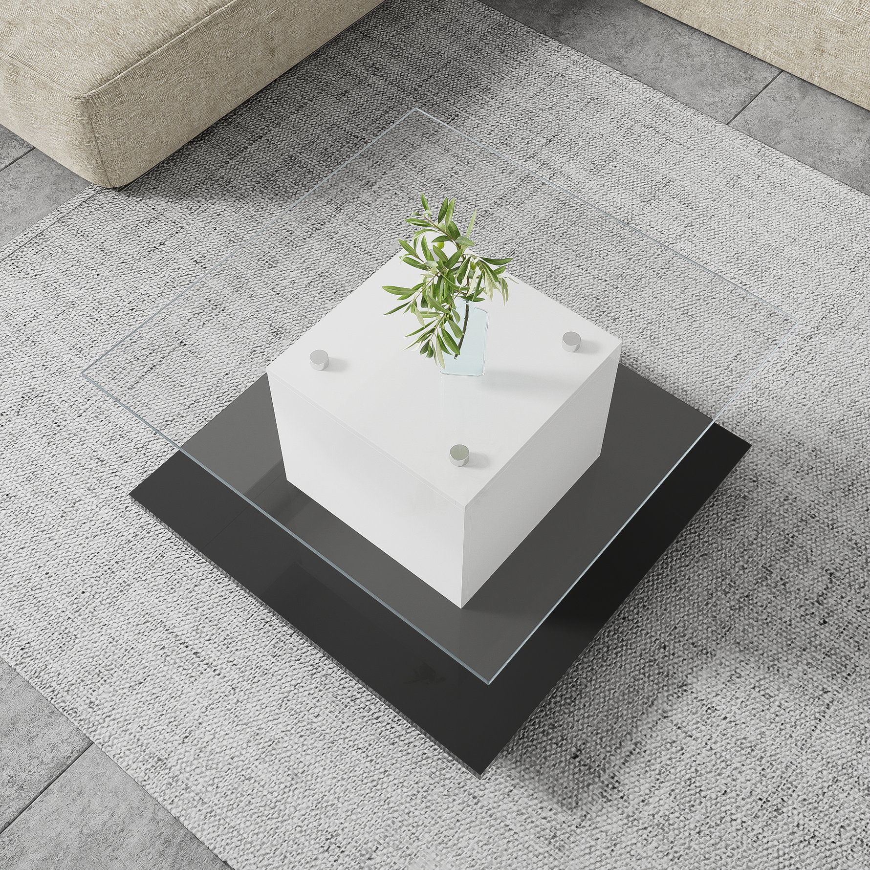 Coffee Table, High-Gloss Glass with Swivel Wheels