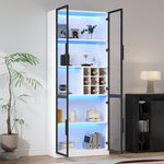Display Cabinet 80x35x200cm Tall Cabinet Bookcase Wine Rack with Double Doors, Glass/LED