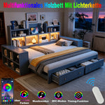 Extendable Sofa Bed 90/180x200cm with Storage & LED, Grey Wood