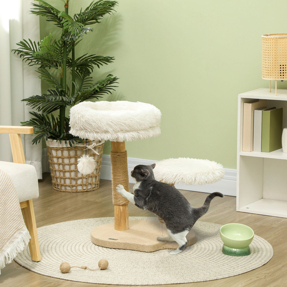 Cat Tree, Play Ball, Beds, Scratching Board, Pearwood White