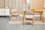 Folding Dining Chairs - Set of 2, Wooden Stackable, Padded Seats, Removable Cover - Khaki