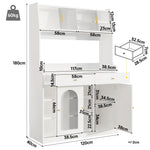 Tall Kitchen Cabinet Buffet Sideboard, Display Storage Adjustable Shelves 2 Drawers LED Lighting - White